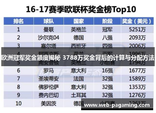 欧洲冠军奖金额度揭秘 3788万奖金背后的计算与分配方法